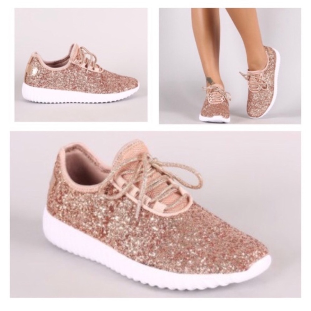 FINAL - Blush Lace up Glitter Sneakers - Picture 2 of 4